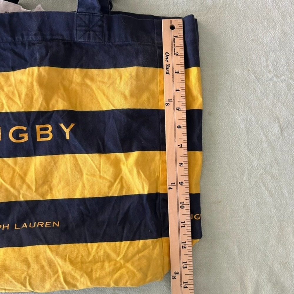 Vintage Rugby by Ralph Lauren Canvas Tote Bag Navy Yellow Stripes Logo - Picture 14 of 15
